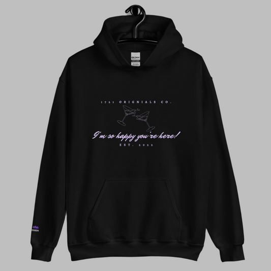 1721:  I am so Happy you're Here Embroidered Hoodie
