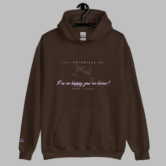 1721:  I am so Happy you're Here Embroidered Hoodie
