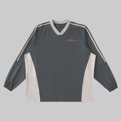 1721 Color-Block V-Neck Long-Sleeve T-Shirt