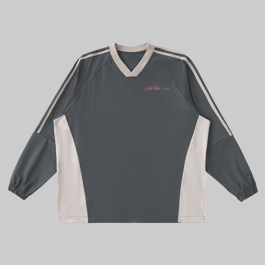 1721 Color-Block V-Neck Long-Sleeve T-Shirt