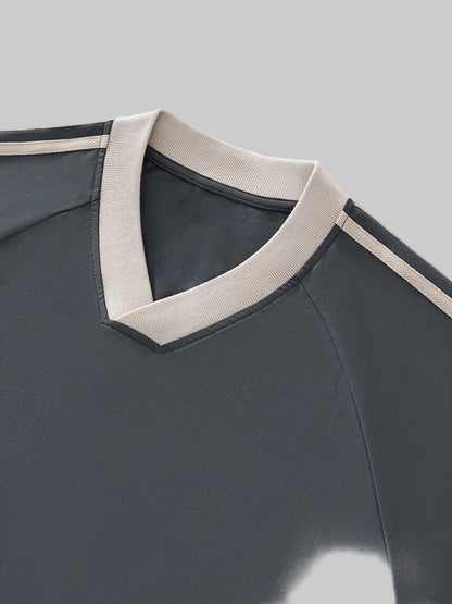 1721 Color-Block V-Neck Long-Sleeve T-Shirt