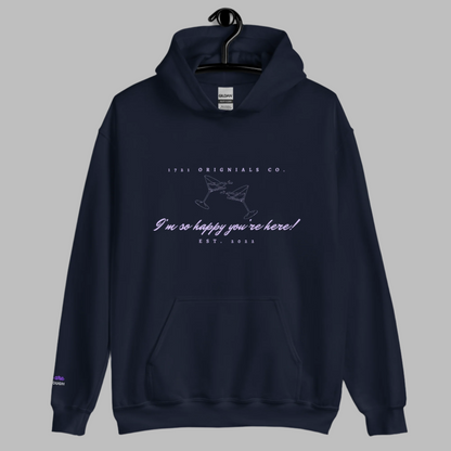 1721:  I am so Happy you're Here Embroidered Hoodie